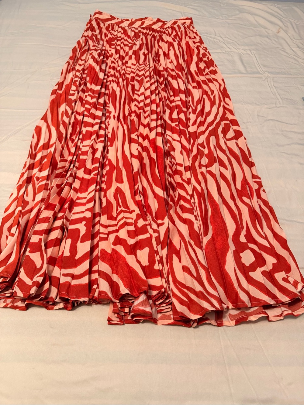 Anthropologie Red & Cream Abstract Pleated Maxi Skirt